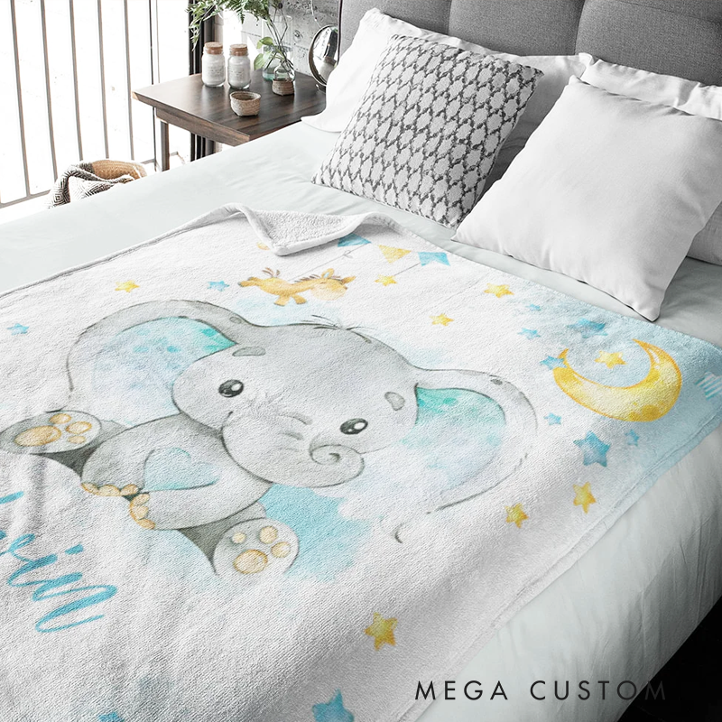 Personalized Baby Elephant Blanket Sweet Dream Name Sofa Blanket Home Nursery Decoration Birthday Baby Shower Newborn Gift for Kid Baby