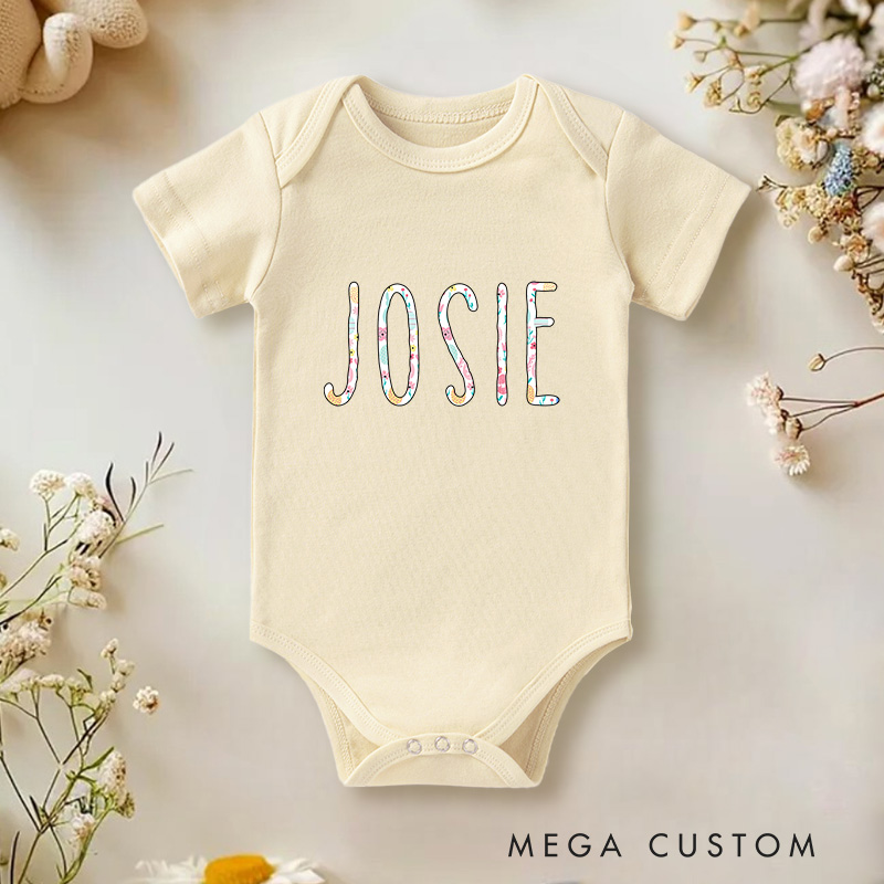 Personalized Baby Name with Hot Pink Floral Baby Onesie Baby Shower Gift