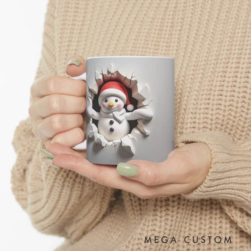 Personalized Snowman Surprise Mug with Festive Holiday Charm and Winter Delight 3D Inflated Effect Printed Mug