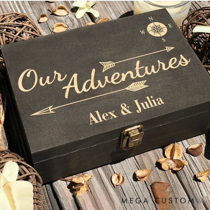 Personalized Wooden Keepsake Box Engraved Our Adventures Outdoor Anniversary Memory Box Wood Memory Box Gift for Outdoor Lover