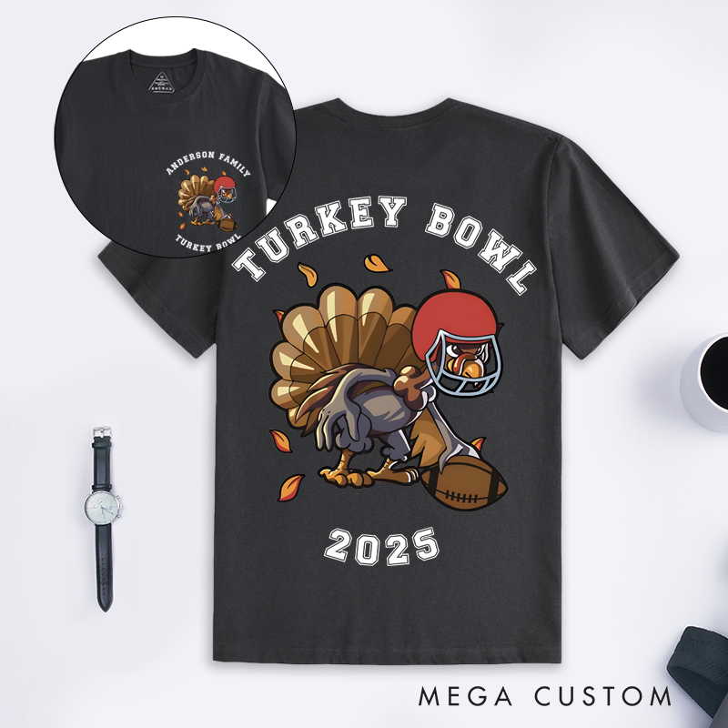 Personalized Turkey Bowl T-Shirt Custom Family Name and Year Thanksgiving Football Shirt