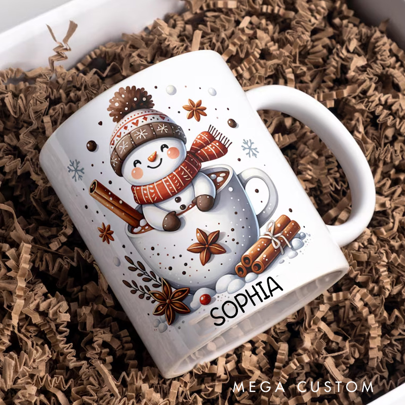 Personalized Winter Warmth Mug with Cozy Snowman and Seasonal Mug Gift for Kids Family