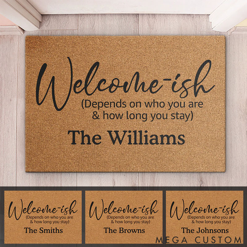 Funny Personalized Welcome Mat for New Home Custom Family Doormat Perfect Housewarming Gift for Entryway Decor Durable Indoor Outdoor Floor Rug with Humor