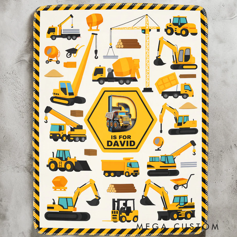 Construction Vehicles Truck, Unicorn Letter - Personalized Blanket