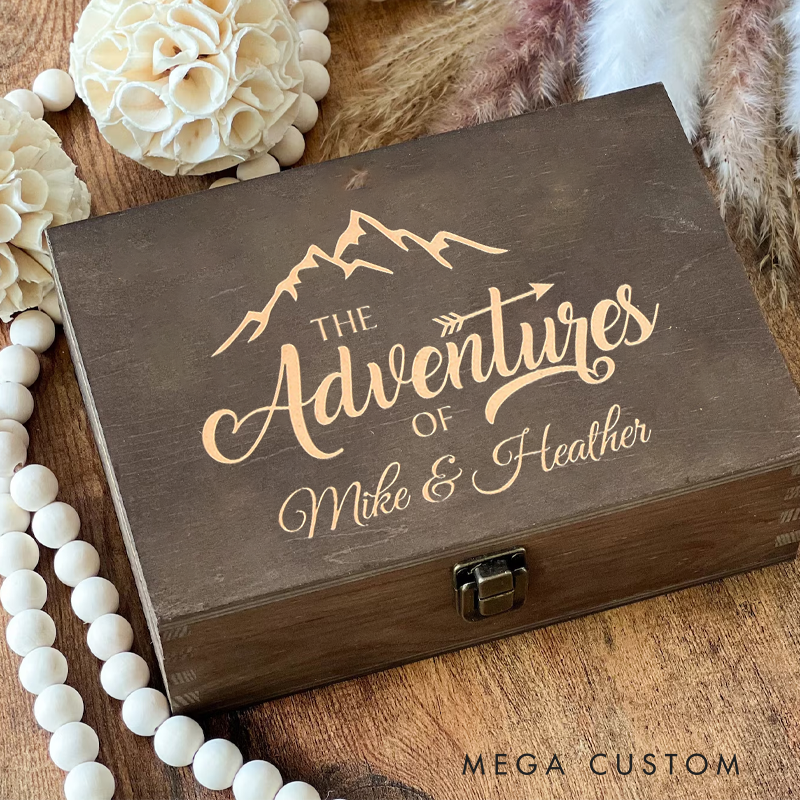 Personalized Wood Memory Box Engraved Wooden Keepsake Box Custom Gift Box Memory Chest Photo Box Gift for Outdoor Couple