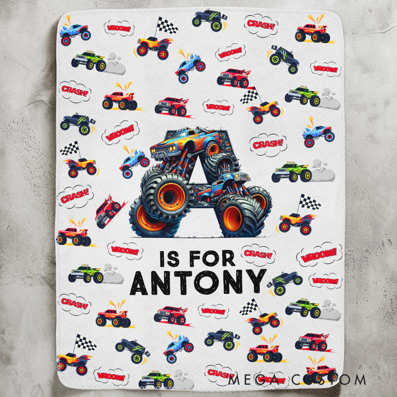 Monster Truck, Unicorn, Astronaut Letter - Personalized Blanket
