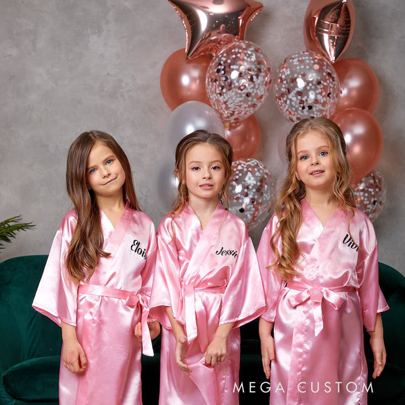 Personalized Spa Birthday Party Robes Custom Kids Satin Robes Sleepover Party Robes Girl Robe 