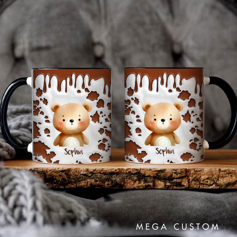 Personalized Animals Delight Mug with Adorable Chocolate Splash Design and Custom Name 3D Inflated Effect Printed Mug