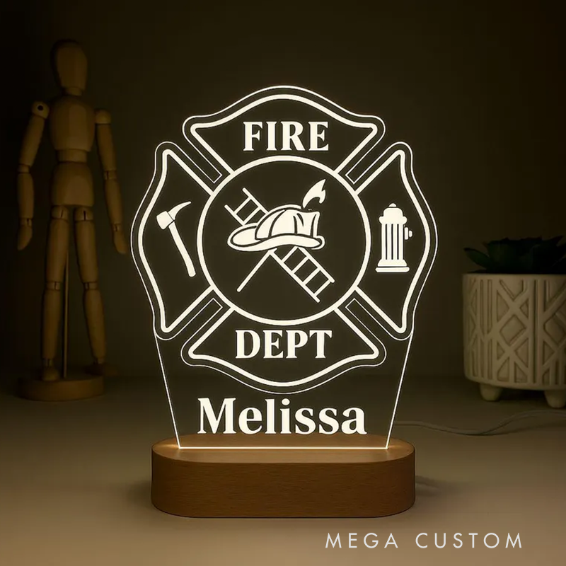 Personalized Fire Department LED Night Light Laser Engraved Acrylic LED for Fireman Gift