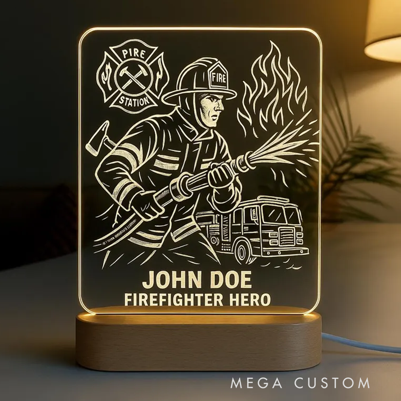 Personalized Firefighter Hero LED Night Light Laser Engraved Acrylic LED for Fireman Gift