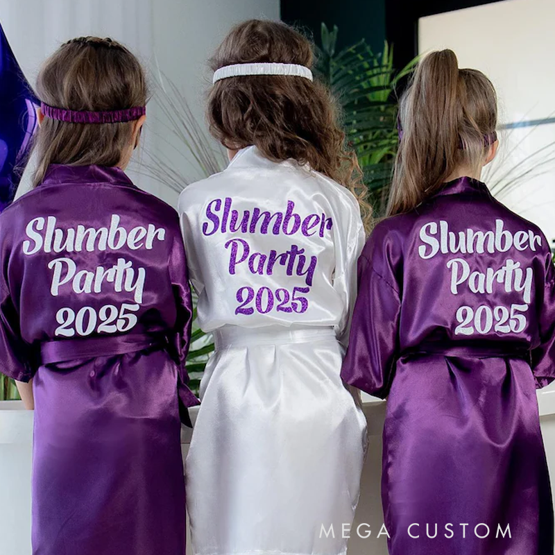 Personalized Spa Birthday Party Robes Custom Kids Satin Robes Sleepover Party Robes Girl Robe Birthday Gift