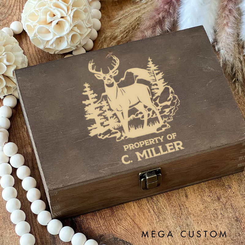 Personalized Hunter Wooden Keepsake Box Engraved Wooden Memory Box Gift for Hunting Lover Husband Boyfriend