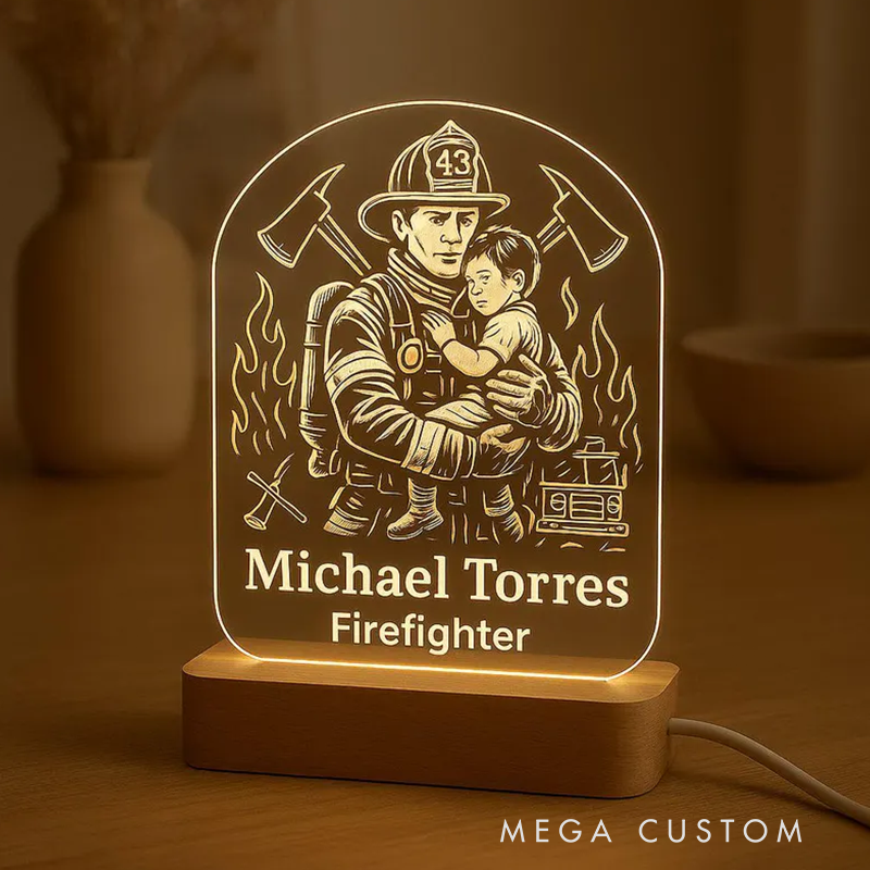 Personalized Firefighter Rescue LED Night Light Laser Engraved Acrylic LED for Fireman Gift