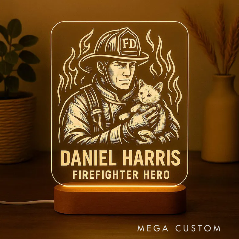 Personalized Firefighter Hero LED Night Light Laser Engraved Acrylic LED for Fireman Gift