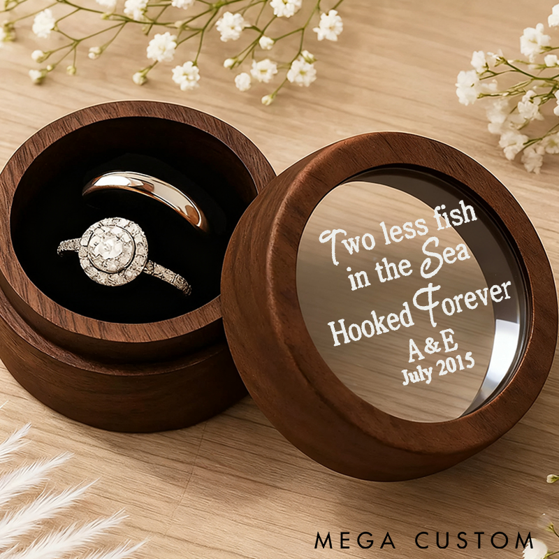 Personalized Fishing-Themed Ring Box Hooked Forever Ring Box Custom Names and Time Perfect for Couples Weddings Engagements or Anniversaries