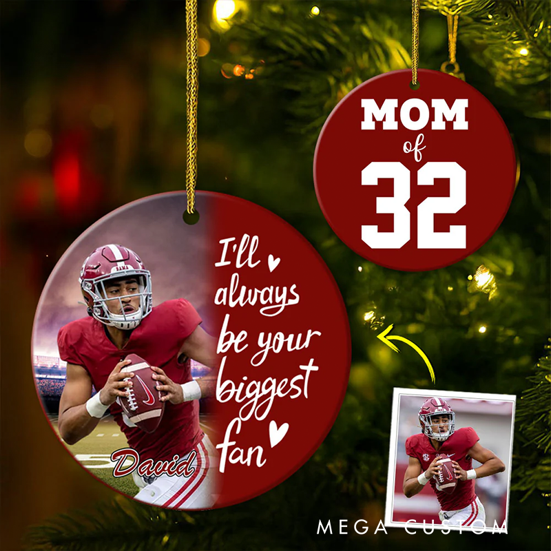 Personalized American Football Photo Ornament Custom Name and Jersey Number Christmas Decoration