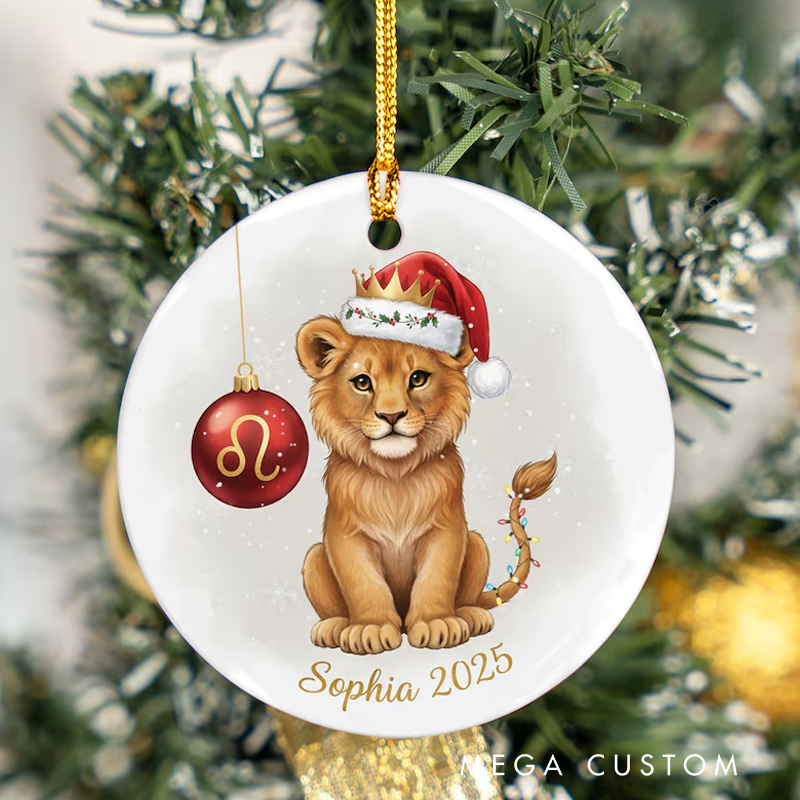 Personalized Ceramic Christmas Ornament Leo Zodiac Lion Christmas Decor Astrology Keepsake With Name Birthday Gift