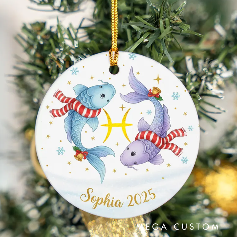 Personalized Ceramic Christmas Ornament Pisces Zodiac Sign Astrology Christmas Decoration With Name Birthday Gift