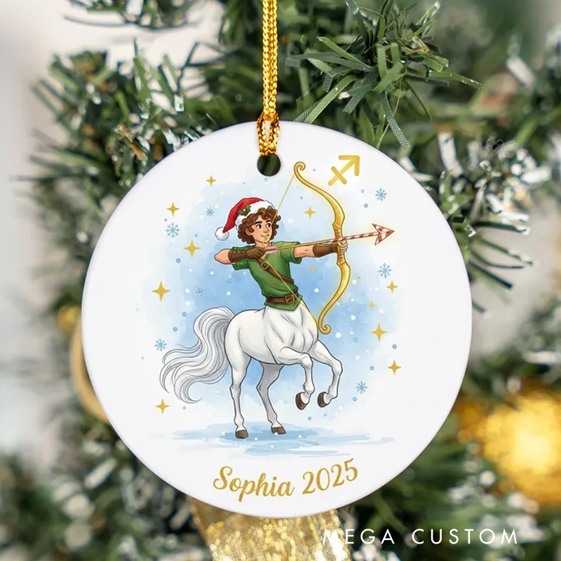 Personalized Ceramic Christmas Ornament Sagittarius Zodiac Sign Astrology Christmas Decoration With Name Birthday Gift