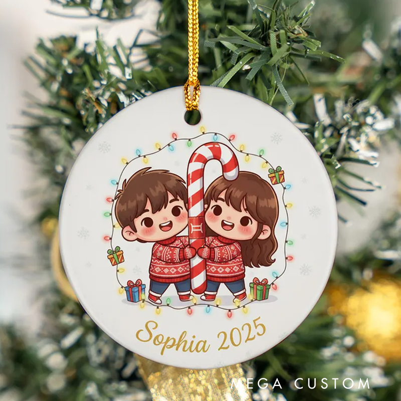Personalized Gemini Christmas Ornament Ceramic Zodiac Twins Christmas Decoration Astrology Holiday Keepsake With Name Birthday Gift