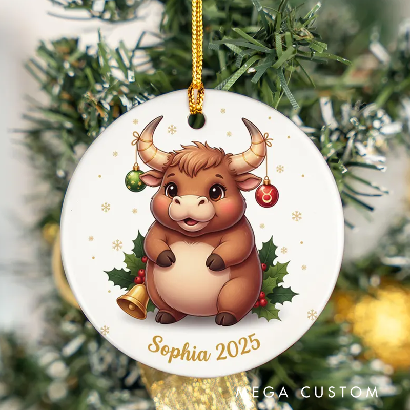 Personalized Taurus Christmas Ornament Ceramic Zodiac Bull Christmas Decoration Astrology Holiday Keepsake With Name Birthday Gift