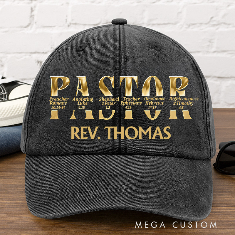Personalized Pastor Appreciation Vintage Washed Cap with Name 100% Cotton Baseball Cap Religious Gift for Pastor
