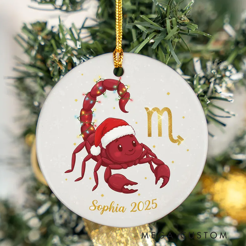 Personalized Ceramic Christmas Ornament Scorpio Zodiac Sign Christmas Tree Decoration With Name Birthday Gift