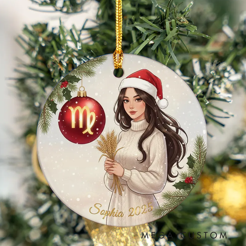 Personalized Ceramic Christmas Ornament Virgo Zodiac Girl Christmas Tree Decoration With Name Birthday Gift