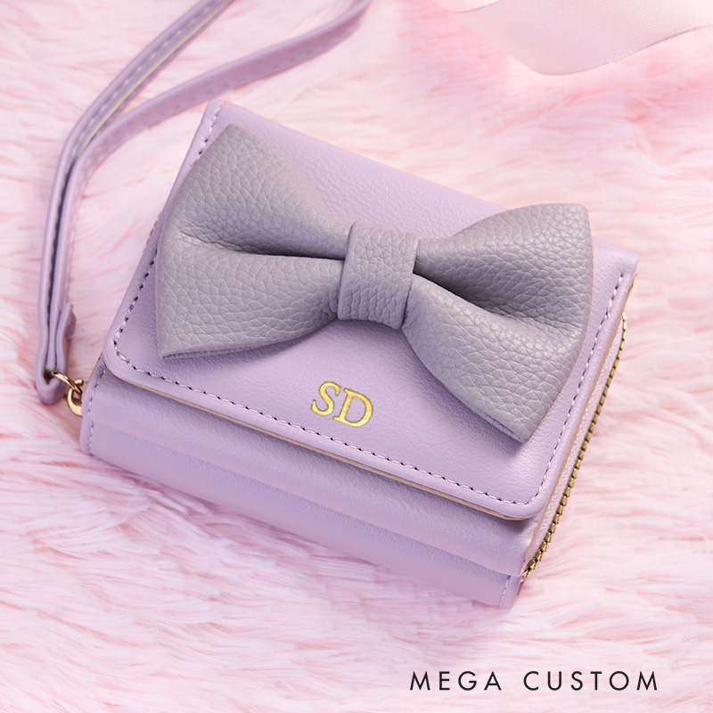 Personalized Elegant Bow Wallet with Soft Pastel Colors and Custom Initials for Stylish Sophistication Wallet