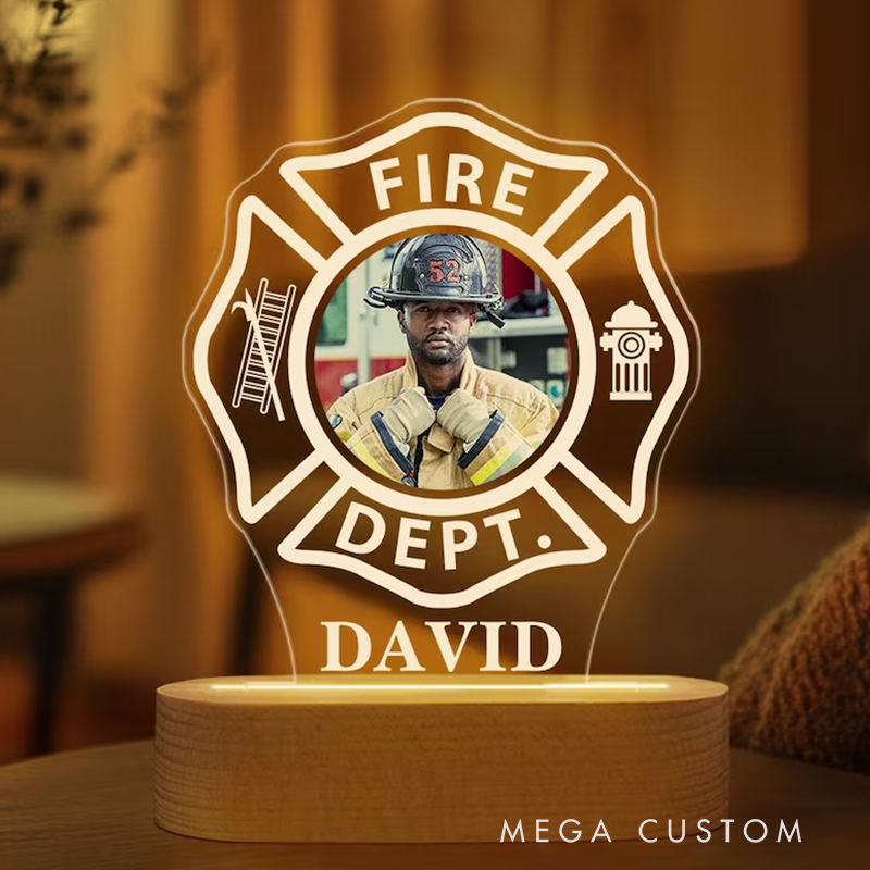 Personalized Fire Department Photo LED Night Light Laser Engraved Acrylic LED for Fireman Gift