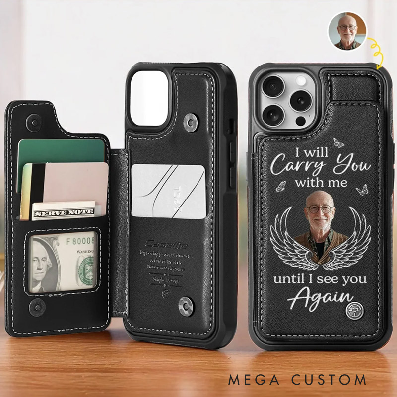 Personalized Photo Leather Flip Wallet Phone Case Memorial Sympathy Gifts for Loss of Loved One I’ll See You In My Dreams Until Then
