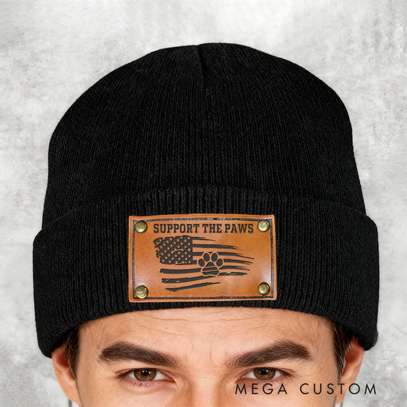 Personalized K9 Paws Beanie Leather Patch Design Unique Gift for Dog Lovers and K9 Handlers