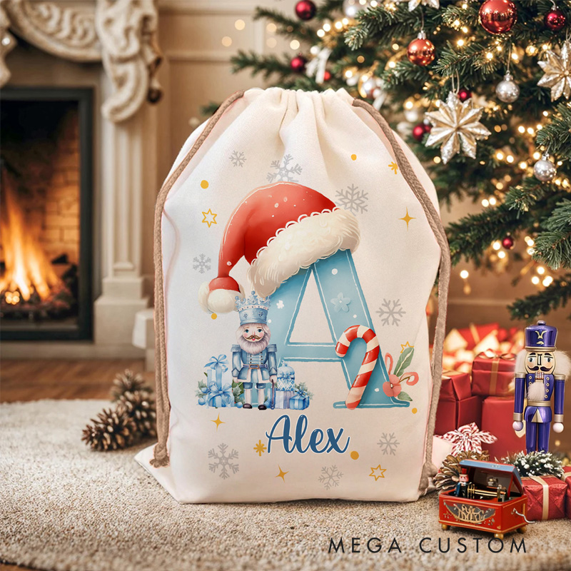 Personalized Christmas Gift Bag Custom Initial and Name Holiday Sack Unique Festive Present Bag