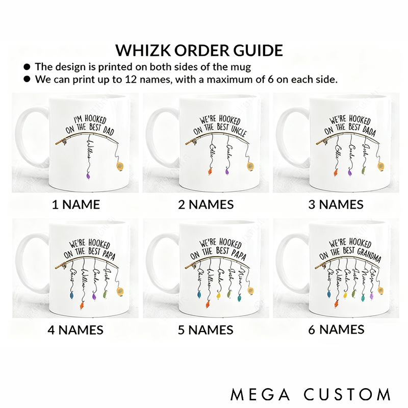Personalized Fishing Themed Mug Hooked on the Best Mug Fathers Day Gift Cusrtom Kids' Names Perfect Gift for Dad Father’s Day or Birthday