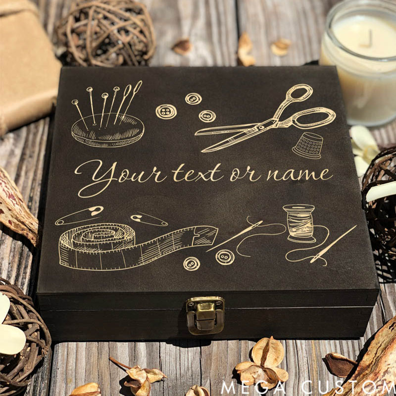 Personalized Engraved Wooden Sewing Box Keepsake Storage