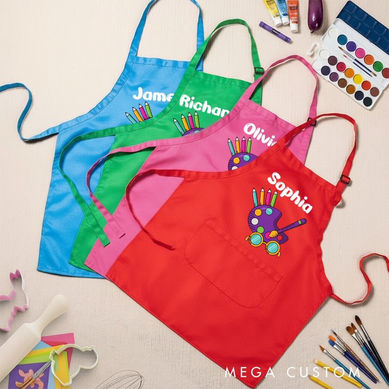 Personalized Art Palette Kids Art Apron Art Party Apron Chef Hat Set with Name Cooking Handcraft Activities Birthday Holiday Gift for Kids