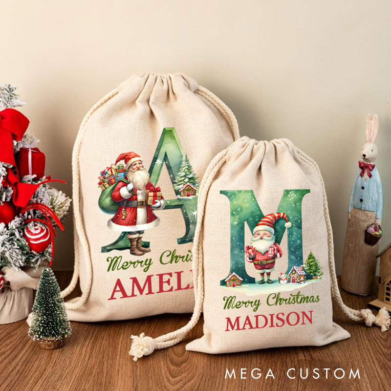 Personalized Santa Claus Christmas Gift Bag with Name Christmas Gift for Boys Girls