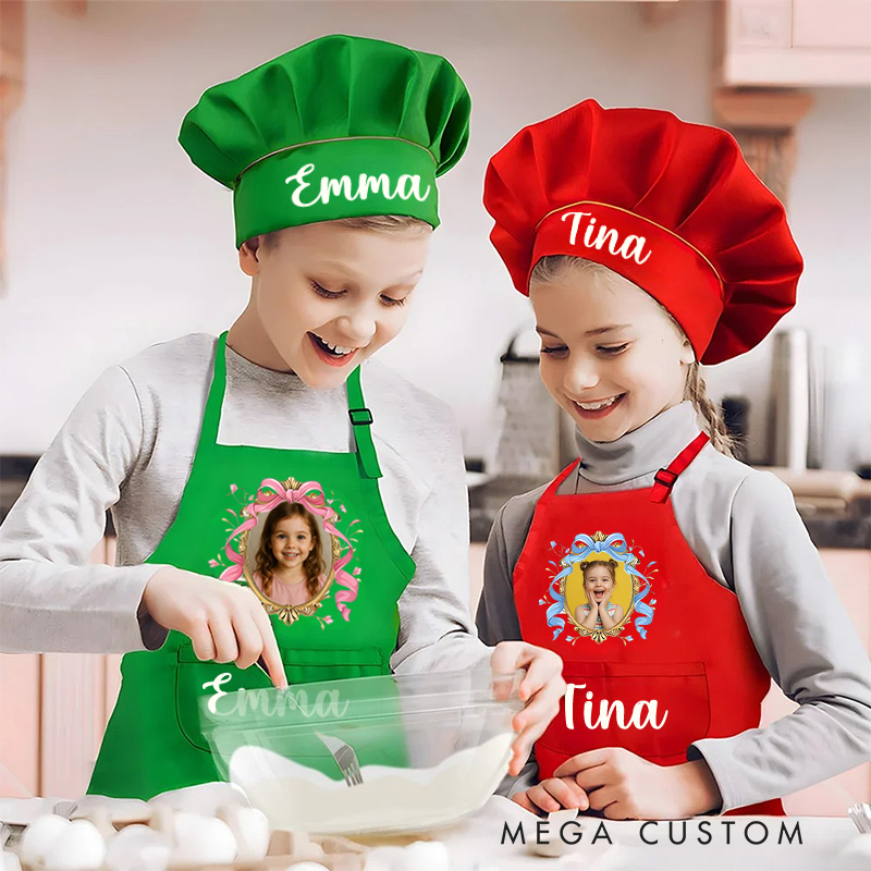 Personalized Photo Frame Apron with Custom Name and Adorable Pink Design for Memorable Mealtime Fun Kid Apron Funny Gift for Kids