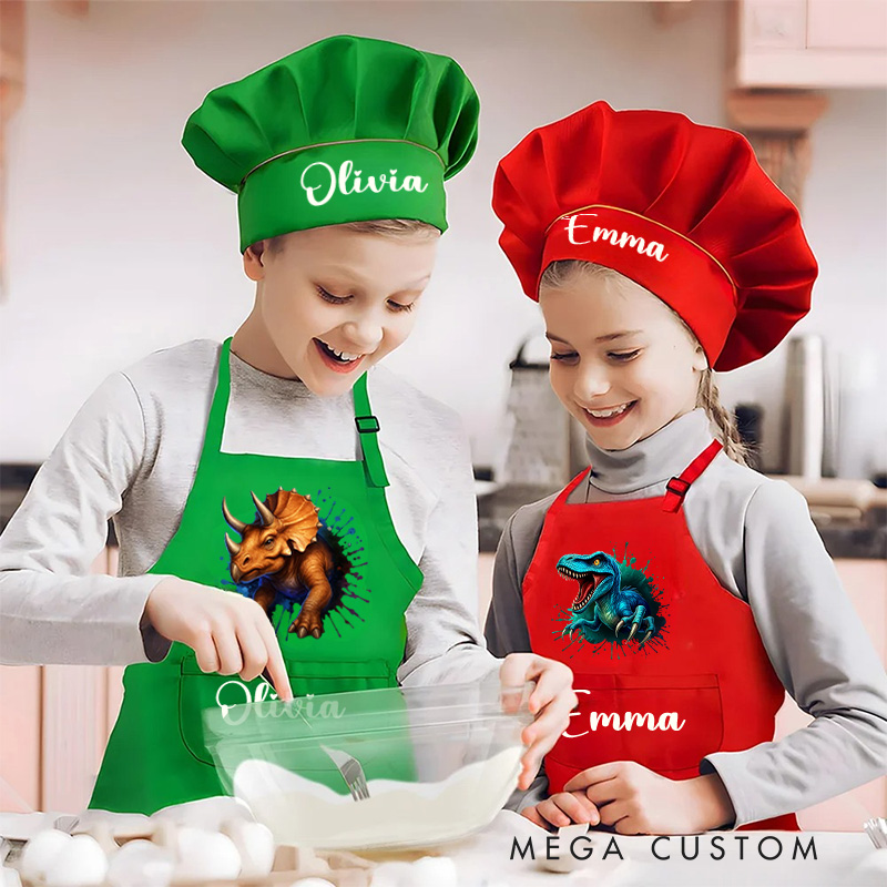 Personalized Dinosaur Art Apron with Custom Name for Creative and Exciting Painting Sessions Kid Apron Gift For Kids