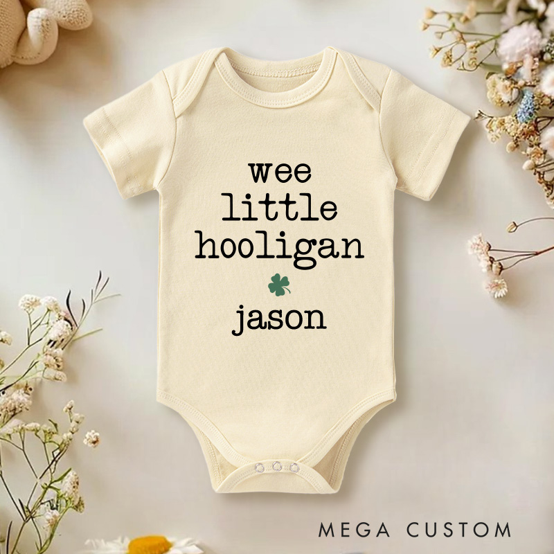 Personalized Wee Little Hooligan Baby Onesie St Patrick's Day Baby Onesie Natural Irish Baby Gift