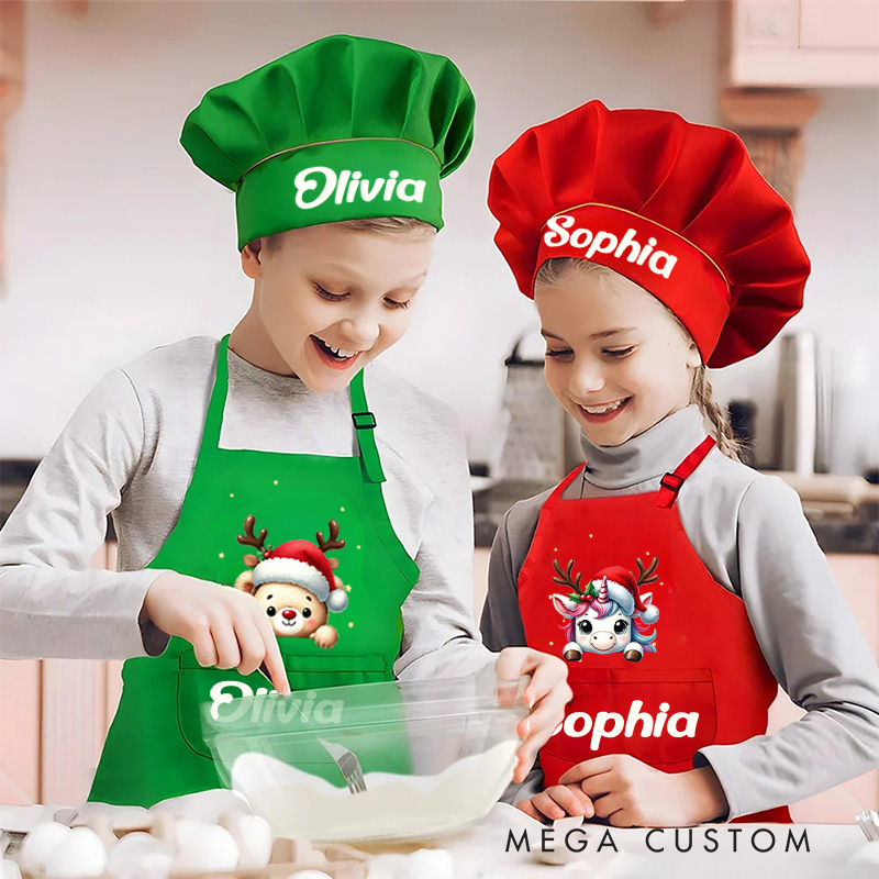  Personalized Festive Animal Apron with Custom Name for Joyful and Artistic Holiday Crafts Kid Apron Gift for Kids