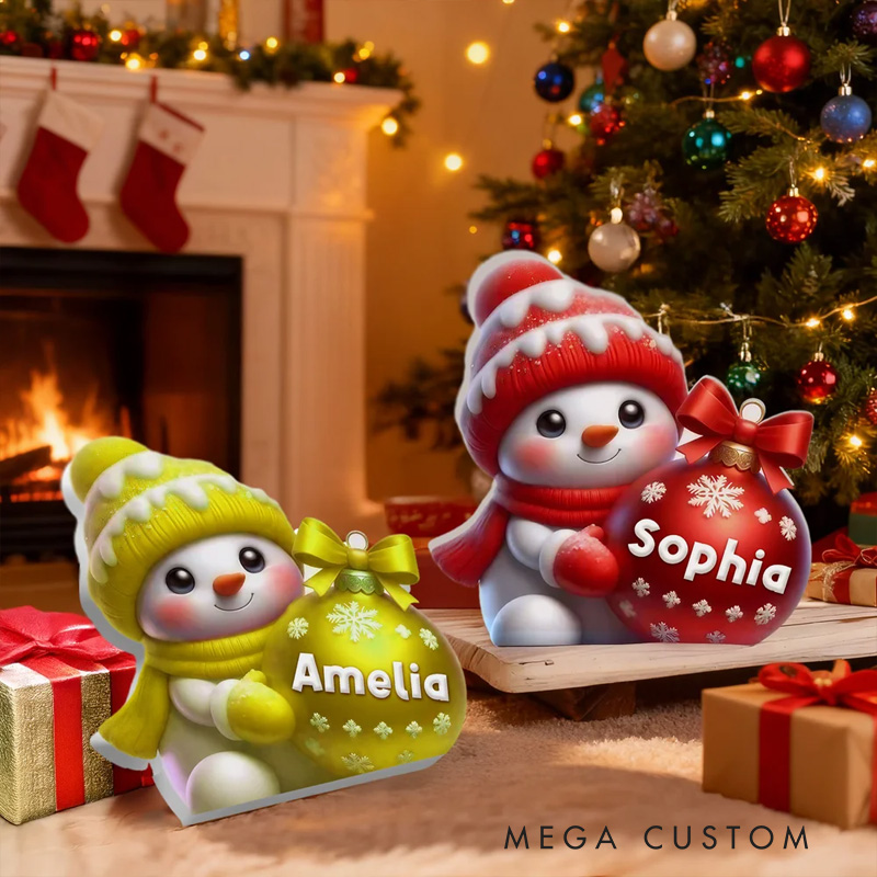 Personalized Multicolor Cute Snowman Ornament with Name Home Decor Christmas Gift for Family Friends