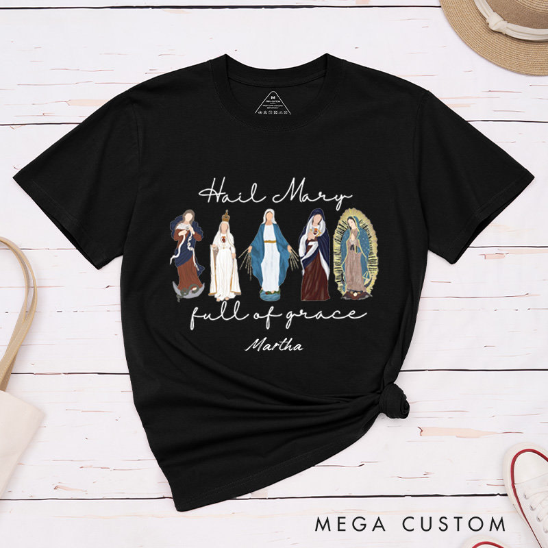 Personalized Blessed Virgin Mary Full of Grace Classic T-Shirt with Name Religious Gift Catholic Gift 