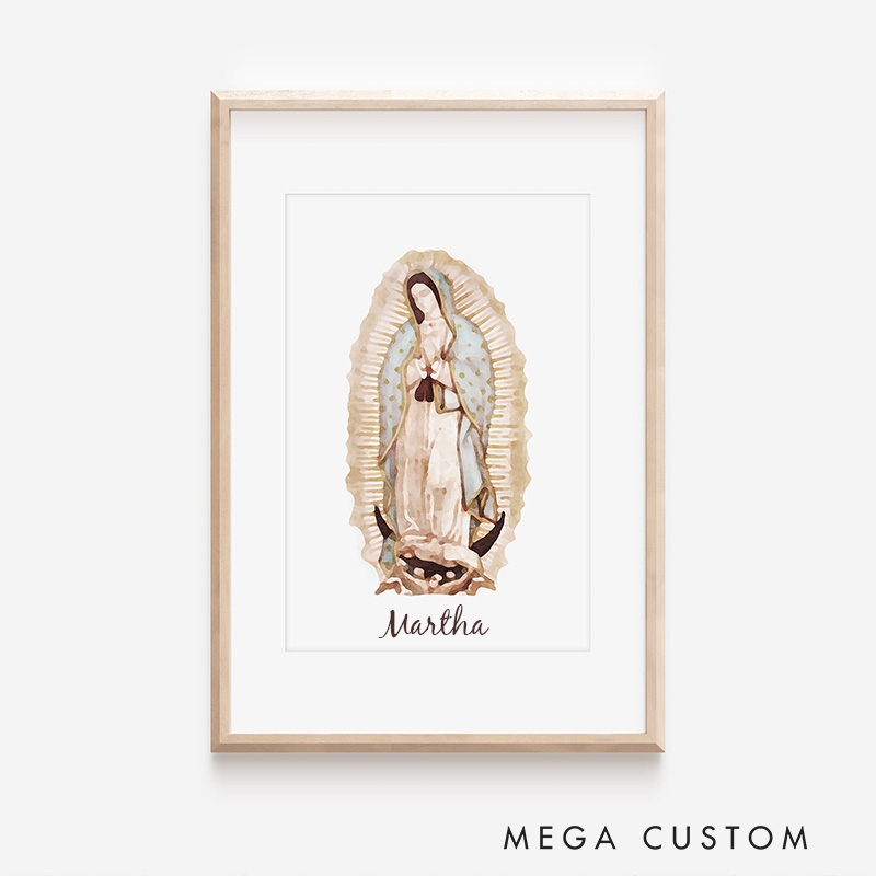 Personalized Virgin Mary Catholic Frameless Poster with Name Wall Decor Our Lady of Guadalupe Watercolor Painting Gift for Her Faith Art Print Marian