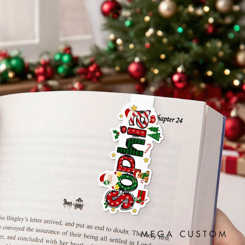 Personalized Santa Claus Elk Design Magnetic Bookmark Clip with Name Christmas Gift for Book Lover Friend