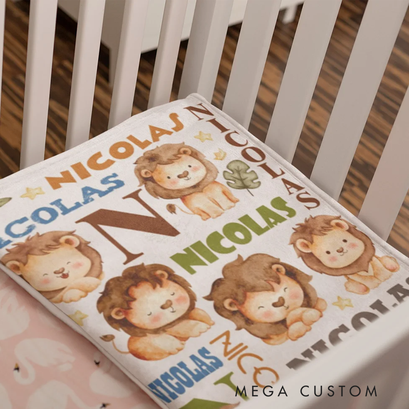 Personalized Cute Lion Soft Blanket with Name Birthday Children's Day Gift for Kid