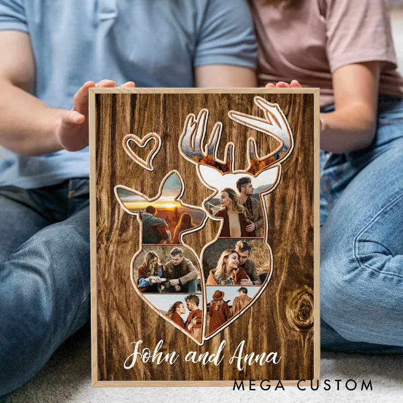 Personalized Couple Deer Photo Collage Canvas Deer Hunting Couple Gifts Anniversary Gifts for Him Her Husband Boyfriend