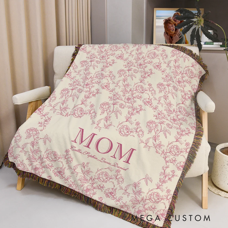 Personalized Retro Floral Design Soft Throw Blanket with Name and Title Home Decor Christmas Birthday Gift for Women Family