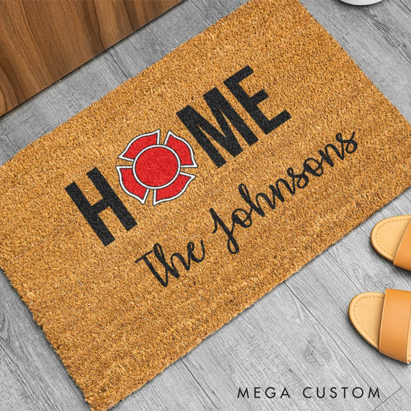Personalized Firefighter Home Doormat with Custom Family Name Gift for Firefighter Families