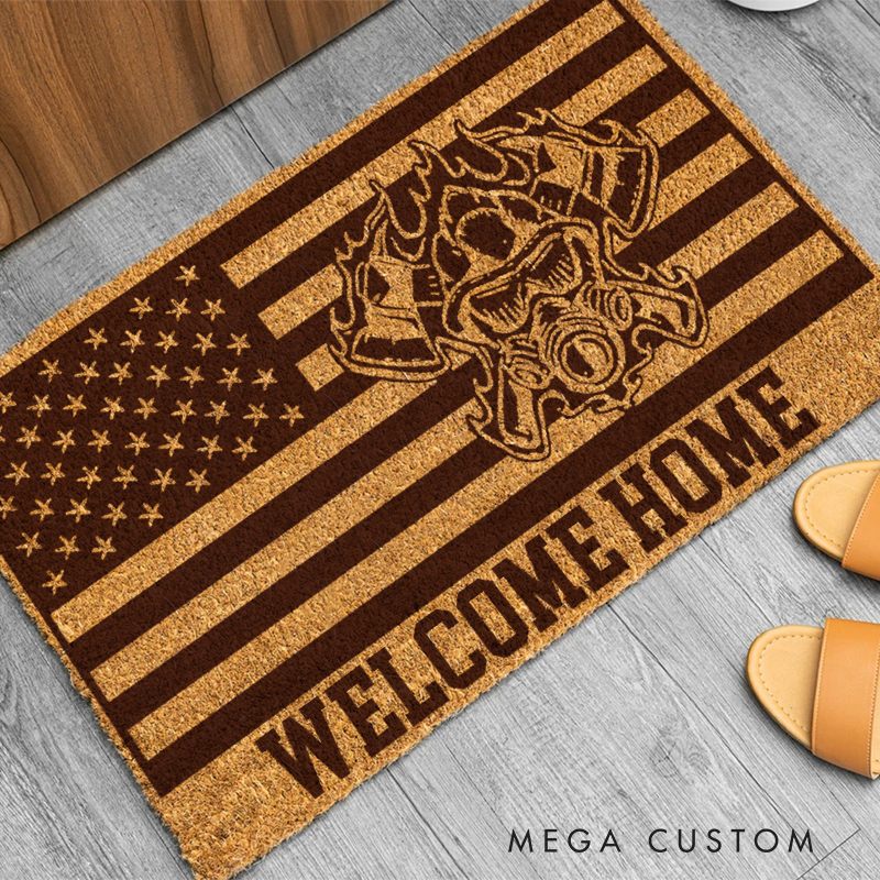 Personalized Welcome Home Doormat with Firefighter Inspired Design Gift for Firefighter Families